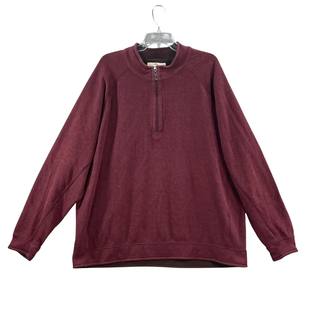 Tommy‎ Bahama Quarter Zip Pullover Mens XXL Burgundy Reversible Cotton Sweater